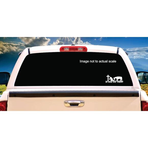 In God We Trust Cross Praying Cowboy & Horse Surface Die Cut Vinyl Decal Sticker - Picture 2 of 3
